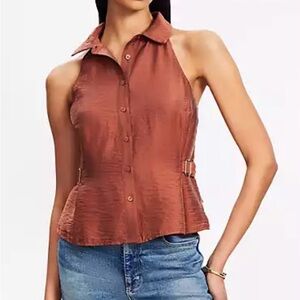 LOFT Terracotta halter fitted waist on sides Sleeveless Blouse sz L